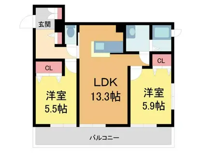 城ノ前楽舎(2LDK/3階)の間取り写真