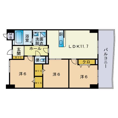 リオグランデ博多(3LDK/12階)の間取り写真