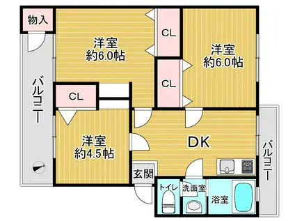 平尾64号棟(3DK/5階)の間取り写真