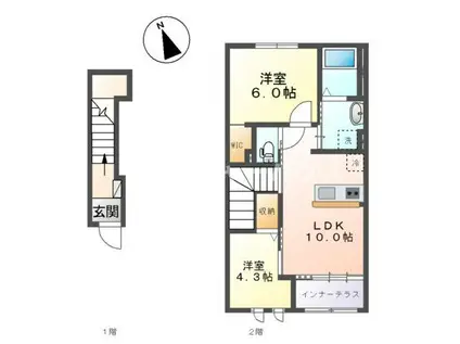 ＪＲ常磐線 赤塚駅 徒歩18分 2階建 築7年(2LDK/2階)の間取り写真
