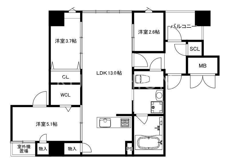 MODERN PALAZZO薬院2丁目(3LDK/4階)の間取り写真