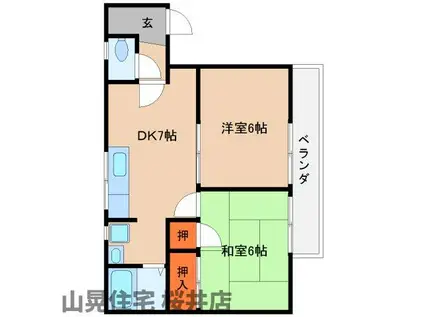 ジュネスコート(2DK/1階)の間取り写真