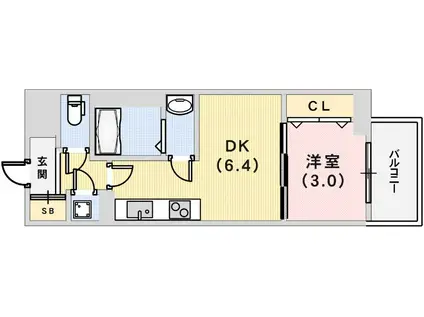 セレニテ神戸ミラク(1DK/2階)の間取り写真
