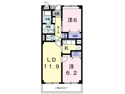 メゾンド フォンテーヌ(2LDK/2階)の間取り写真