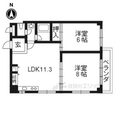 ヤムズヴィレッジ(2DK/3階)の間取り写真