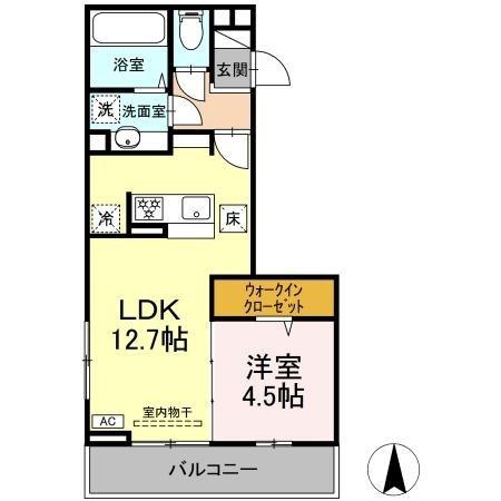 THREE(1LDK/1階)の間取り写真