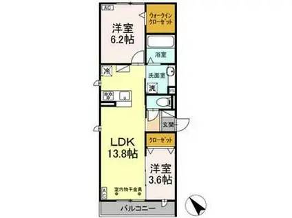 GRAND D-ROOM 花園(2LDK/3階)の間取り写真