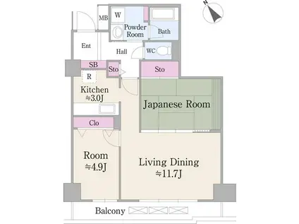 ハイエスト荻窪(2LDK/13階)の間取り写真