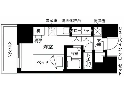 ウエリスアイビー旗の台(ワンルーム/4階)の間取り写真