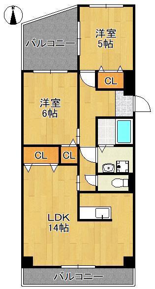 レジデンスカヂアル(2LDK/2階)の間取り写真