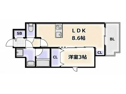 レオンコンフォート難波クレア(1LDK/13階)の間取り写真