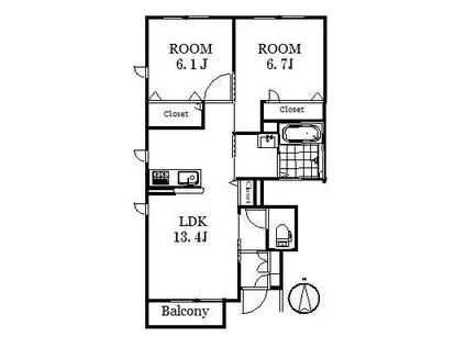 シャーメゾンハンザワII(2LDK/1階)の間取り写真