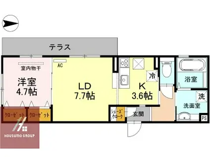 大阪モノレール本線 柴原阪大前駅 徒歩10分 3階建 築9年(1LDK/1階)の間取り写真