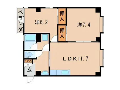 メゾン後川(2LDK/3階)の間取り写真