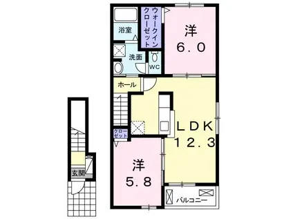 メルティングポット 琴寄I(2LDK/2階)の間取り写真