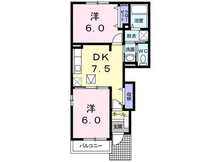 シームリー・レジデンス C(2DK/1階)の間取り写真
