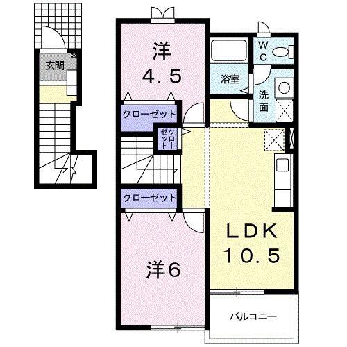 ソレアード ローマ(2LDK/2階)の間取り写真