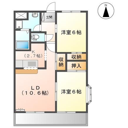 グランディール羽根(2LDK/3階)の間取り写真