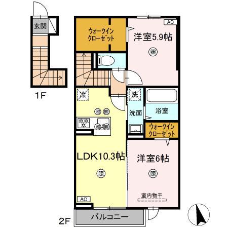 RION(2LDK/2階)の間取り写真
