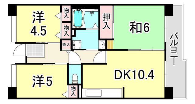 URパークタウン西武庫 4号棟(3DK/11階)の間取り写真