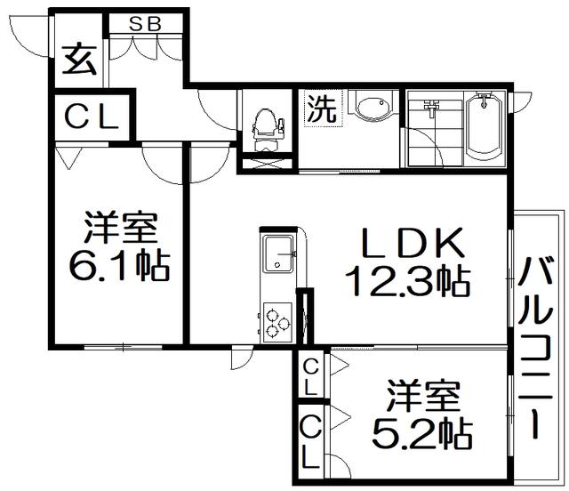 レジェンド太秦(2LDK/2階)の間取り写真