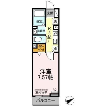 ウッドイン舳越(1K/2階)の間取り写真