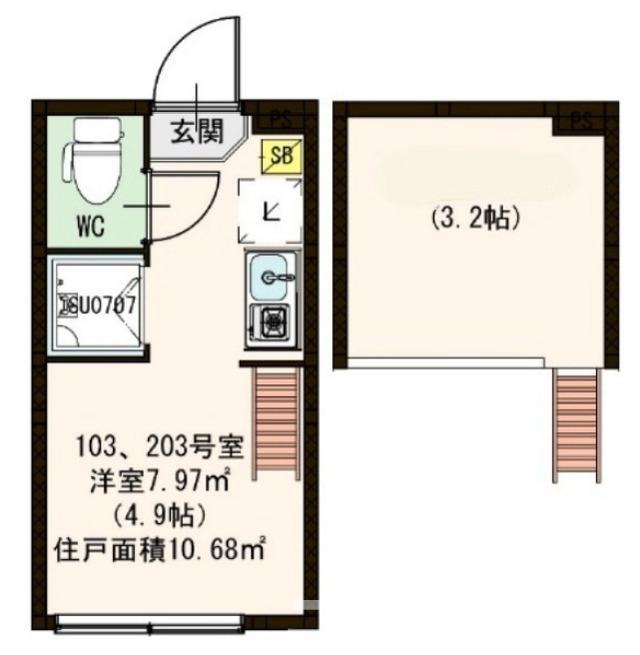 大原テラス(ワンルーム/2階)の間取り写真