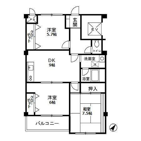 ベルメゾン(3DK/6階)の間取り写真