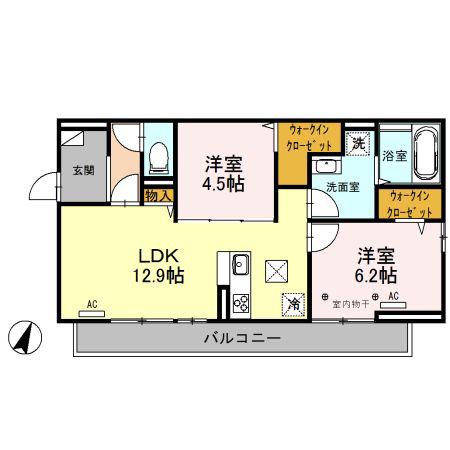 エルタウン A棟(2LDK/1階)の間取り写真