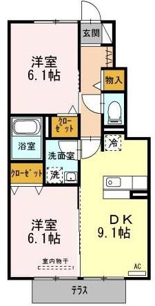 アムールエスポア(2DK/1階)の間取り写真