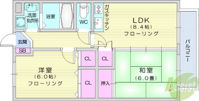 サイレントハウスA(2DK/1階)の間取り写真