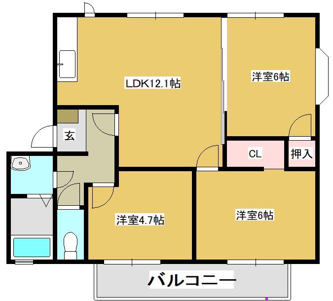 フレグランス学園台 B(3LDK/2階)の間取り写真