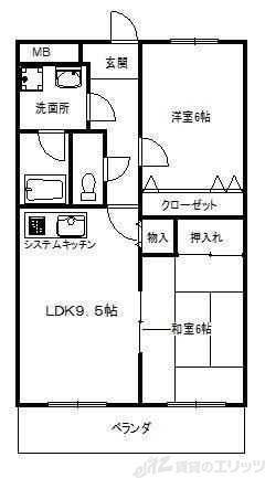 クレールミシマII(2LDK/1階)の間取り写真
