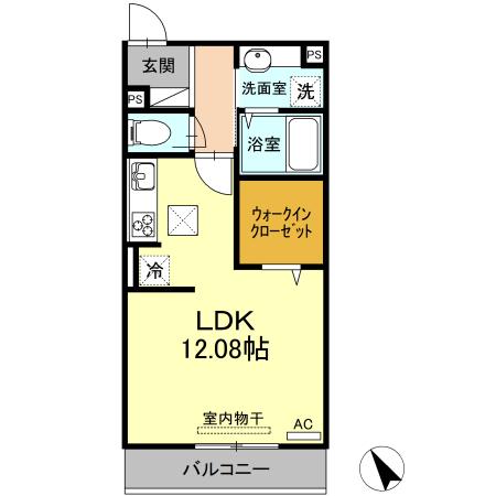 D-ROOM花梨D棟(ワンルーム/2階)の間取り写真
