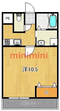 プライムコート南松原(1K/2階)の間取り写真