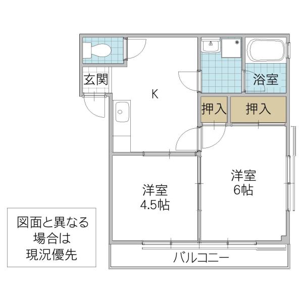 レジデンス八幡(2DK/1階)の間取り写真