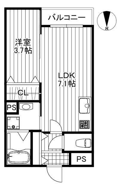 ラルゴ萩中(1LDK/3階)の間取り写真