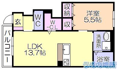 ルーラル高良内(1LDK/1階)の間取り写真