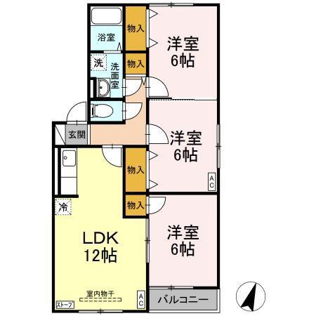 ハイアットC(3LDK/2階)の間取り写真