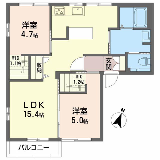 ＪＲ東北本線 仙北町駅 徒歩30分 2階建 築36年(2LDK/1階)の間取り写真