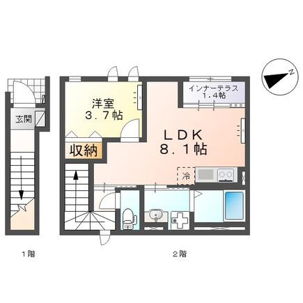 TKYプレイス河原町(1LDK/2階)の間取り写真