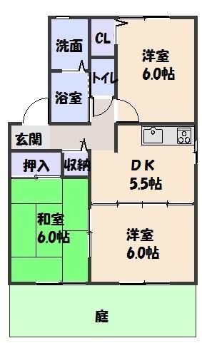 コンフォートI(3DK/1階)の間取り写真
