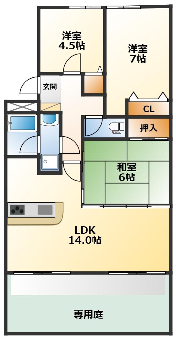 サンパーク成田弐番館(3LDK/1階)の間取り写真