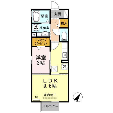 モナリエいなりA(1LDK/2階)の間取り写真