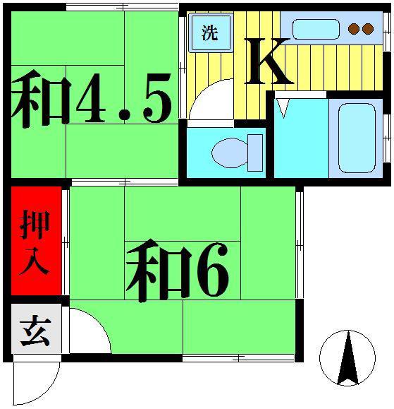 戸張荘(2K/1階)の間取り写真