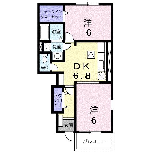 ファミリータイズI(2DK/1階)の間取り写真