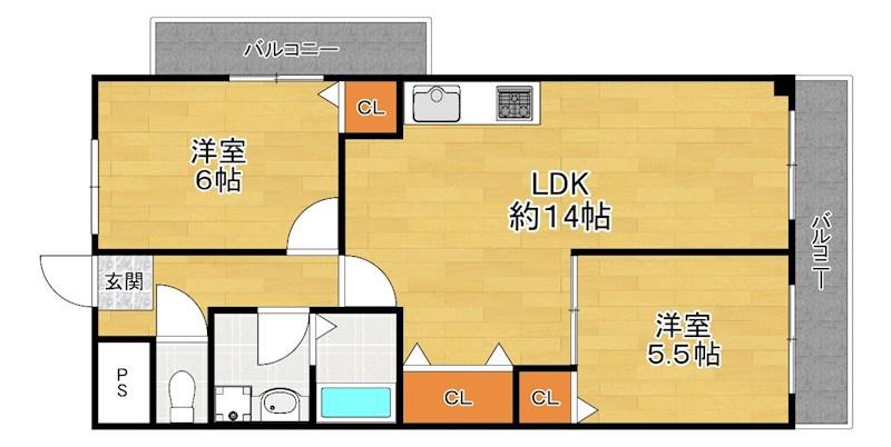 レオハイム長尾II(2LDK/6階)の間取り写真