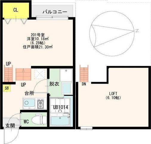 CASTLEイースト LS(1K/2階)の間取り写真