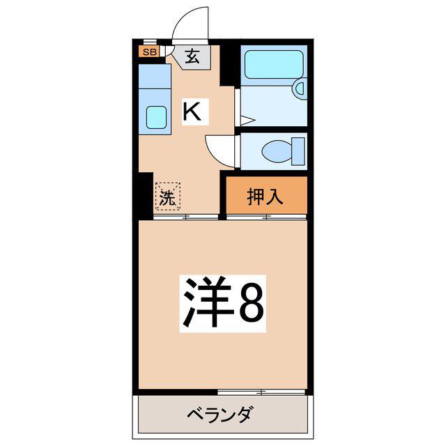 フレグランスU A棟(1K/2階)の間取り写真