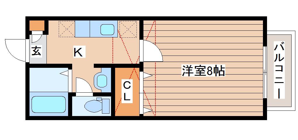 ガルテン山王 伍番館(1K/2階)の間取り写真